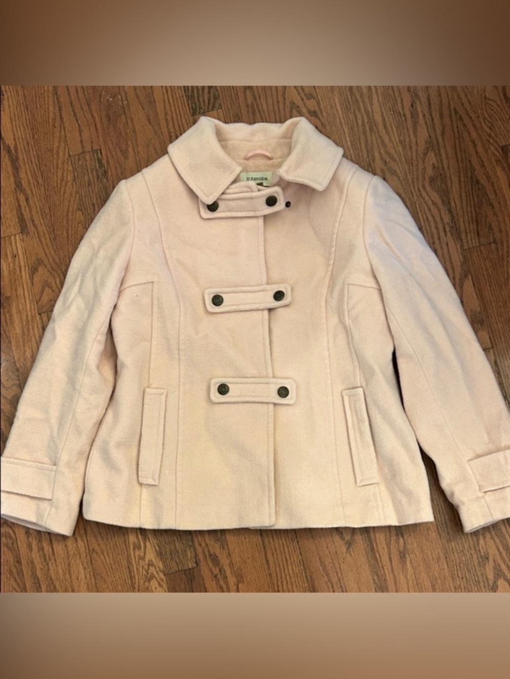 St. John’s Bay Wool Blend Toggle Coat Cream Blush Large Cozy Minimalist Jacket - Picture 2 of 4